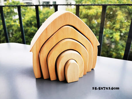 Montessori Wooden Toys Elemental Rainbow Stacking Blocks /Unpaint Wood Tree Building Stacking Car Volcano Coral Sea Wave