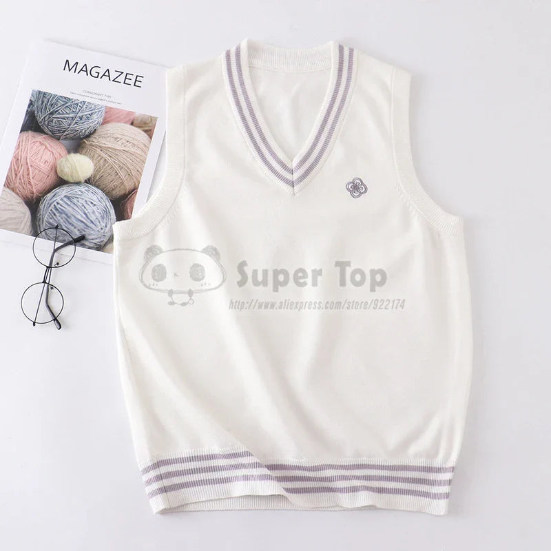 Women's Genuine JK Uniform Vest Thin Spring Autumn Uniform Original Japanese Student Knitted Gilet Vest Short Sleeveless Sweater