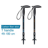 Walking Stick Carbon Fibers T-handle Adjustable 49-100cm 3 Section Inner Lock Mountain-climbing Crutch Outdoor Hiking