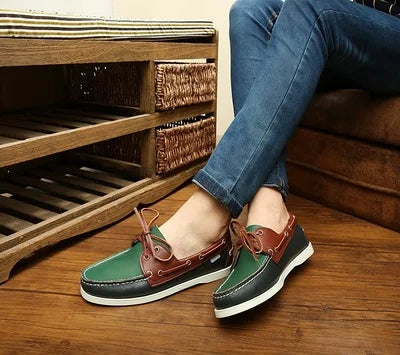 Men's Casual Genuine Leather Docksides Deck Lace Up Moccain Boat Shoes Loafers For Men Driving Fashion Women Shoes Wine Red