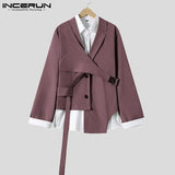 INCERUN Fashion Men Blazer Streetwear Lapel 2023 Long Sleeve Casual Irregular Suits Solid Color Button Thin Coats Men S-5XL