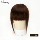 Isheeny Human Hair Bangs 3 Clips In Black Blunt Cut Fringe Hair Piece Natural Black Blonde Bang 8" Clip In Hair Extensions Brown