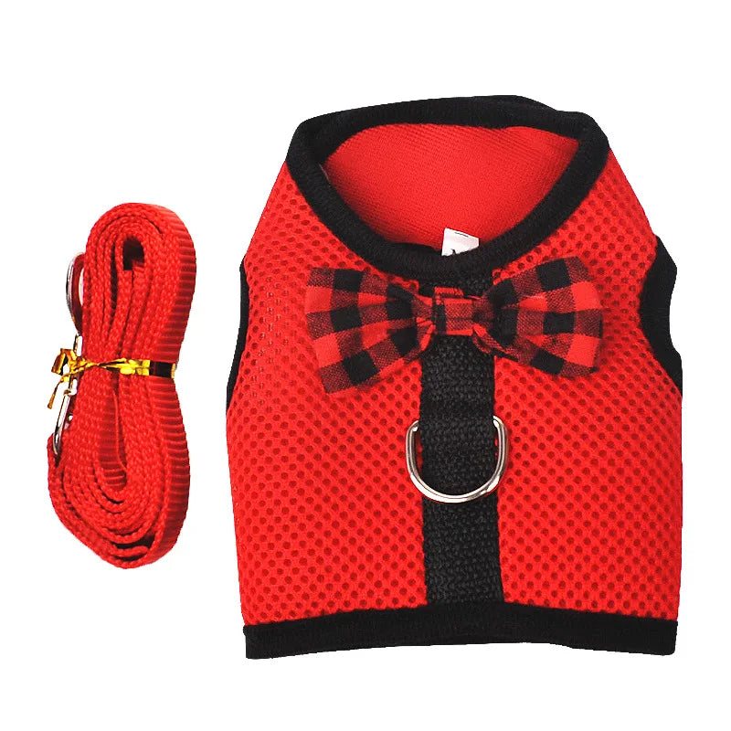 Pet Cat Cute Bow Harness and Leash Set soft Mesh Breathable Vest For puppy Chest strap Collar Outdoor Walking Training Supplies