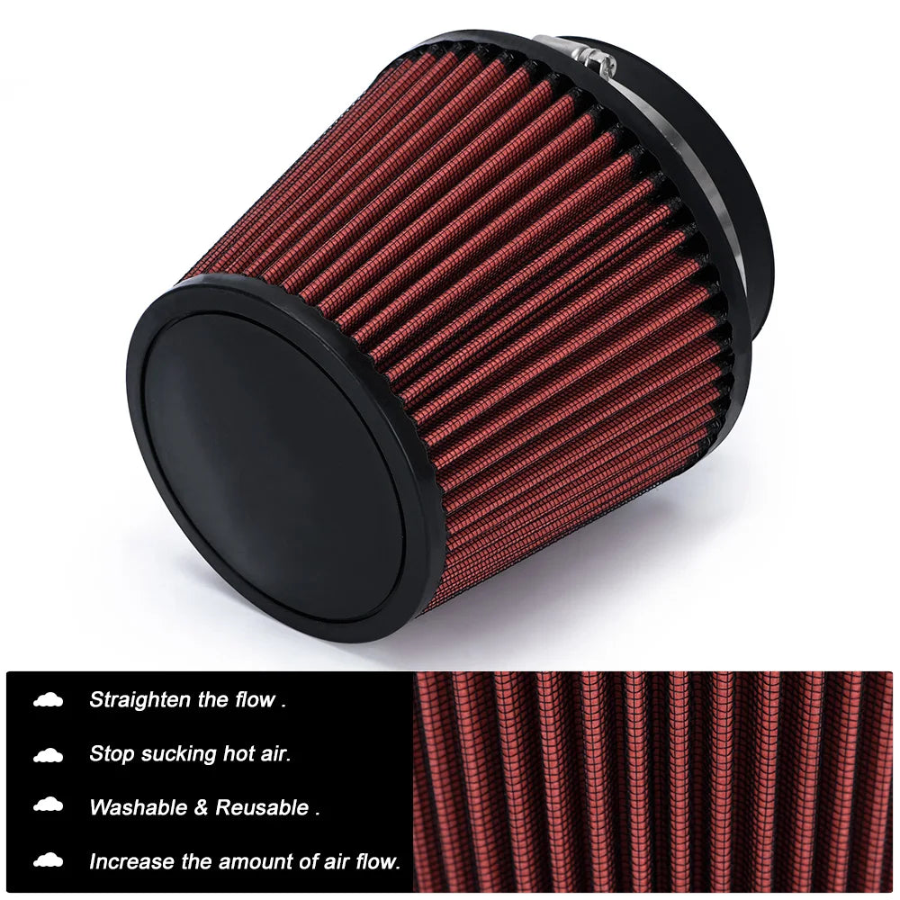 Neck 4" 100mm Universal Car High Flow Cold Air Intake Air Filter Power Intake Air Inlet System Mushroom Head Air Cleaner Red