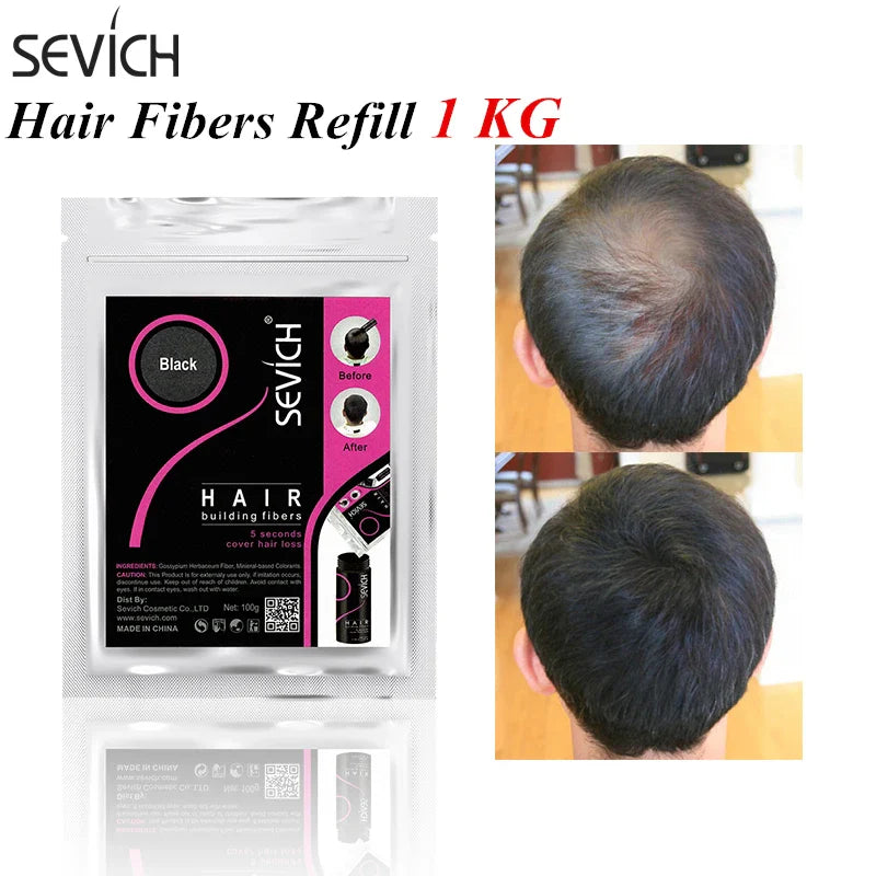 Sevich 1 kg Hair Building Fiber Hair Loss Product Keratin Fiber Refill Thickening Fibers Hair Powders Instant Concealer 10 Color