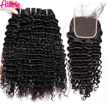 30 Inch Deep Wave Bundles With Closure 5x5 HD Lace Closure With Bundle Peruvian Curly Hair Bundles With 4x4 5x5 6x6 LaceClosure