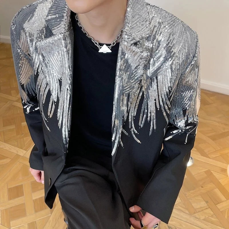 IEFB Heavy Craft Embroidery Sequin Trend Casual Men's Blazer 2023 New Autumn Fashion fit Jacket Streetwear Suit Coat 9Y9245