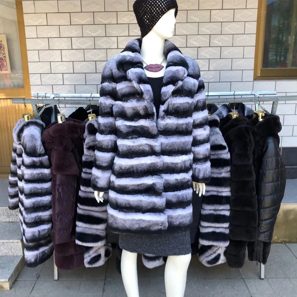 rabbit fur coat rabbit fur jacket Stand collar imported rex rabbit coat stripes rex rabbit fur coat high quality natural fur