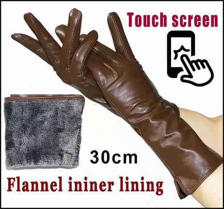 Leather Gloves Women's Sheepskin Mid-length Plus Velvet Thickened Winter Warmth Color Touch screen Authentic 2023 New style