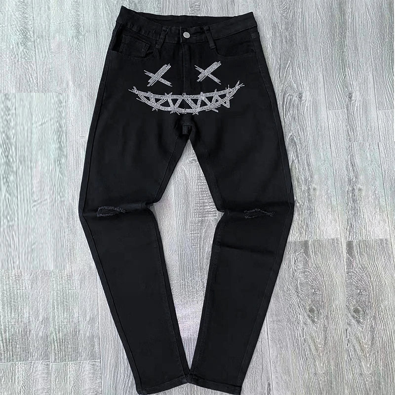 New Man Stretchy Jeans Black Skinny Hot Drill Punk Streetwear Biker Trousers Men's Washed Slim Fit Fashion Designer Pencil Pants