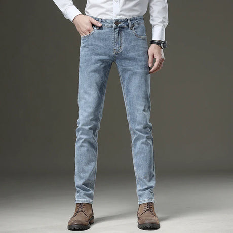 2023 Autumn New Men's Light-colored Slim-fit Stretch Jeans Business Fashion Skinny Denim Pants Male Brand Trousers 4 Colors