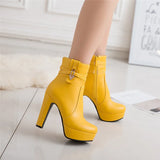 White Ankle Boots Women Platform Shoes Fashion Buckle High Heels Yellow Black Autumn Winter Women's Short Boot Large Size 44 50