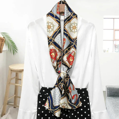 Choice Long Small Women Silk Scarf Tie Decorated Professional Neck Cover Multi-functional Tin Spring Travel Ladies Neckerchiefs