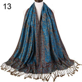 Pashmina Silk Scarf Shawl Wrap Paisley Jacquard Flowers Borders Rave 2 Layers Reversible Classic Tassels For Women 70X180cm 200g