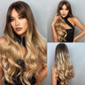 EASIHAIR Light Orange Synthetic Wigs Long Wavy Ombre Natural Hair Wigs with Bangs for Women Cosplay Lolita Wig Heat Resistant