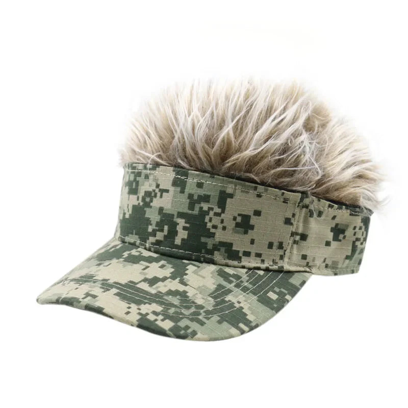 Winfox Men Women Camouflage Fake Flair Hair Baseball Cap Camo Sun Visor Fun Halloween Party Toupee Hat Golf Caps Gorra Hombre