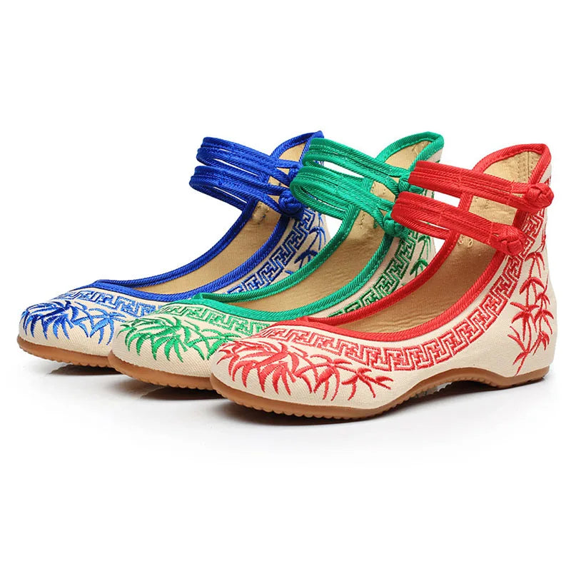 Lady models bamboo literati ink Chinese style blue and white porcelain series embroidered cloth shoes women's shoes  WSH2296