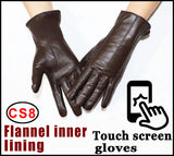 Women's sheepskin gloves winter warmth plus velvet short thin touch screen driving female color leather gloves new high-end 2023