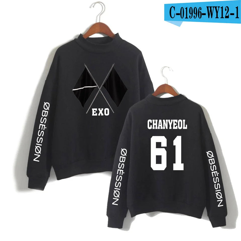 KPOP EXO NEW ALBUM Sixth Album OBSESSION WE ARE ONE EXO Print Women/Men High Collar Sweatshirt Casual Turtlenecks Clothes