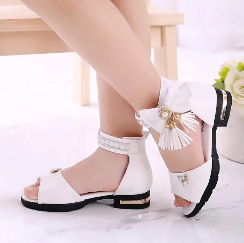 Kids Bow Sandals Children Girls Summer Cute Sandals Beach Sandals 2021 Princess Fashion High Heels Tassel School Shoes