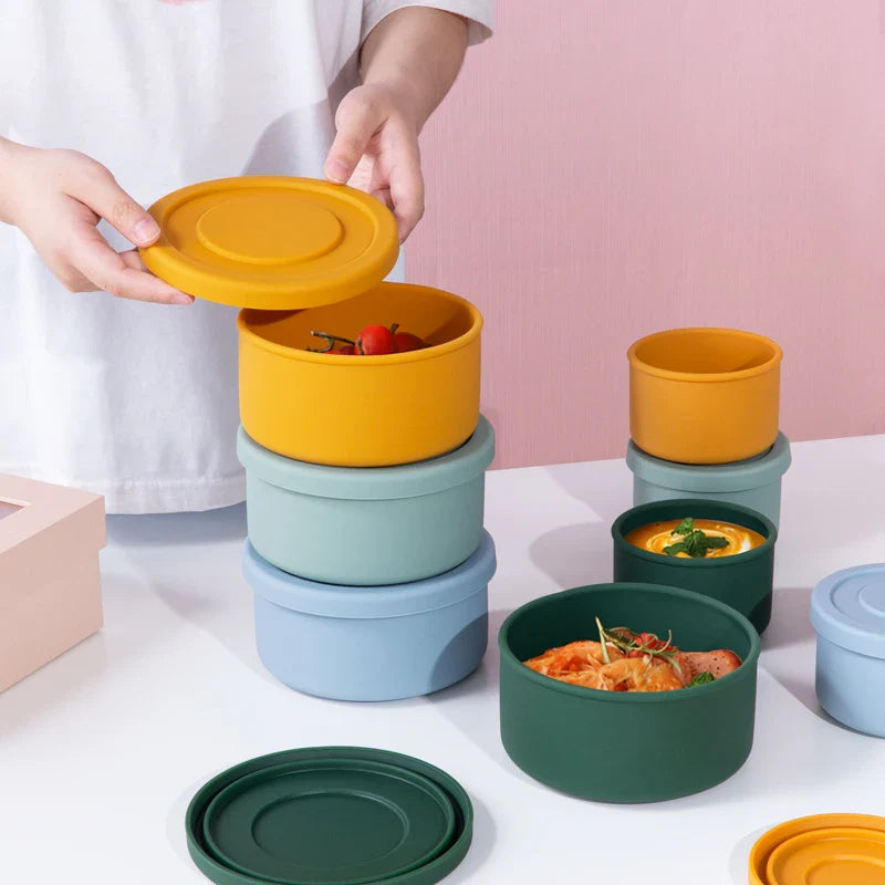 Baby Silicone Feeidng Solid Food Storage Box Kitchen Bento Round Bowl Microwave Heating Dishes Plates Children's Tableware