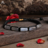 Natural Black Tourmaline Nugget Beads Knotted Handmade Woven Bracelet Women Stone Beads Braid Bracelet Adjustable N0456AMI