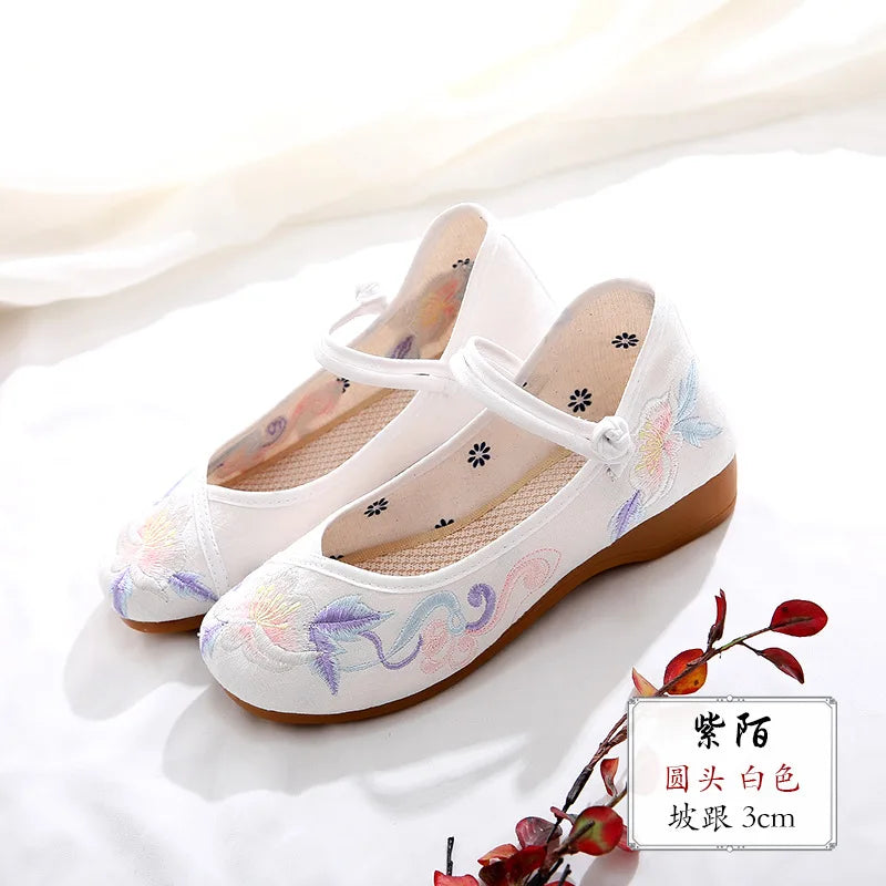 comemore Jacquard Embroidered Women Soft Bottom Ballet Flats Elegant Ladies Casual Strap Ballerinas Chinese Style Cotton Shoes