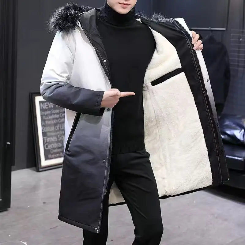 Men Winter New Warm Casual Fur Hooded Jacket Parkas Men Outdoor Fashion Warm Thick Pockets Army Coat Parkas Men
