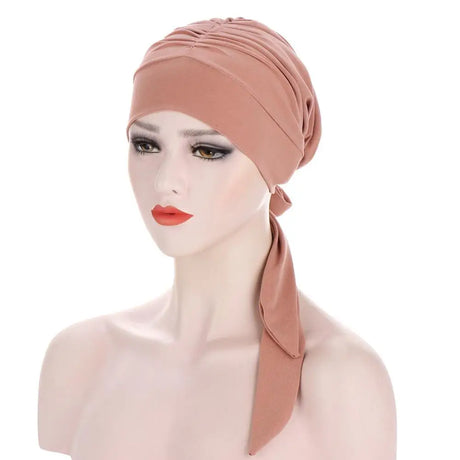 New Solid Color Crystal Hemp Long Tail Bow Turban Hat 7 color chemotherapy cap headdress Hat Women's Nightcap hair accessories