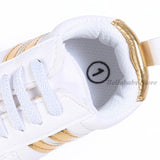 First Walkers Baby Girl Gold Shoes Autumn PU Leather Toddler Boy Sneaker Striped Black Newborn Baby Shoes Outdoor Soft Anti-slip