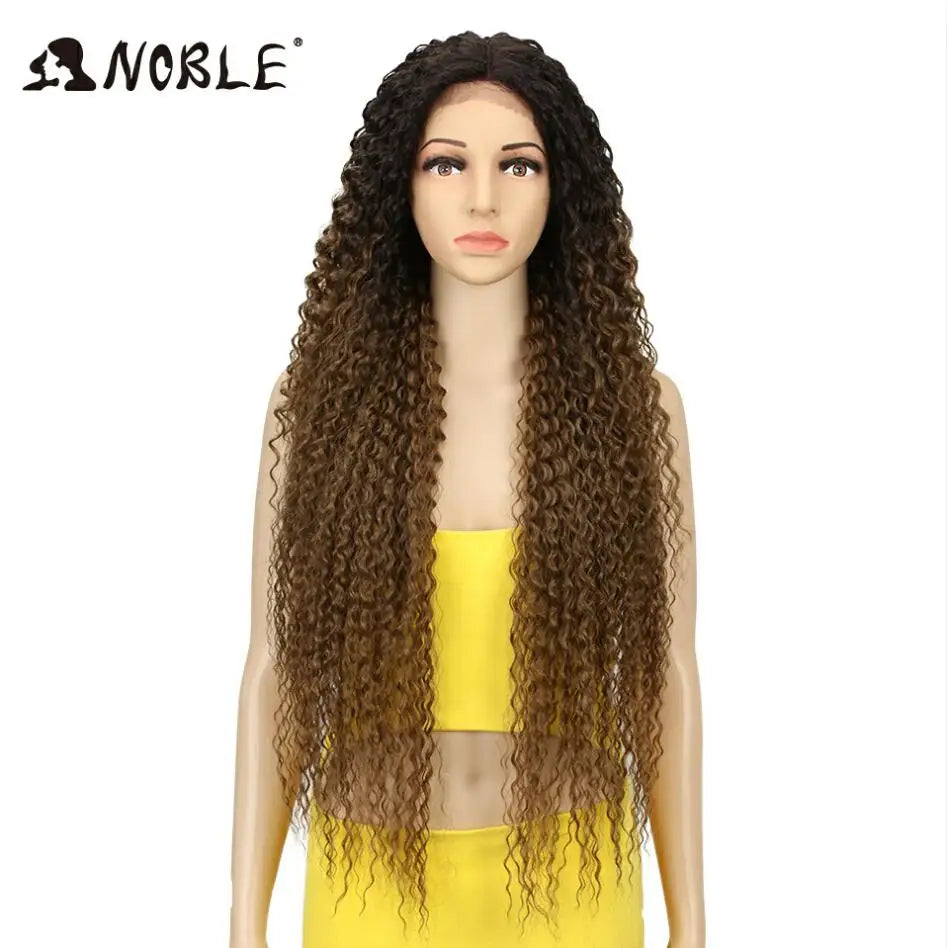 Noble Synthetic Lace Front Wig 38 Inch Long Curly Wig For Women Cosplay Feminino Lace Front Ombre Blonde Wig Heat Resistant Wigs