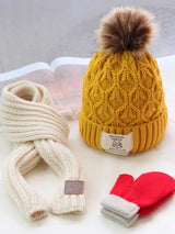 Three piece children&#39;s hat and scarf autumn/winter warm knit hat baby boy girl baby wool knit hat tide Cute fashion hat