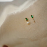 925 Sterling Silver French Simple Emerald Pearl Earrings Women Light Luxury Temperament Wedding Jewelry Girlfriend Gift