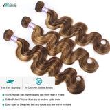 Allove Highlight Bundles Brazilian Body Wave Human Hair Bundles 4/27 Honey Blonde Colored Brazilian Hair Weave Bundles 1/3/4 PCS