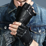 Men Women Genuine Leather Gloves Lovers Fingerless Mittens Black Half Finger Outdoor Tactical Mens Leather Driving Gloves AGC003