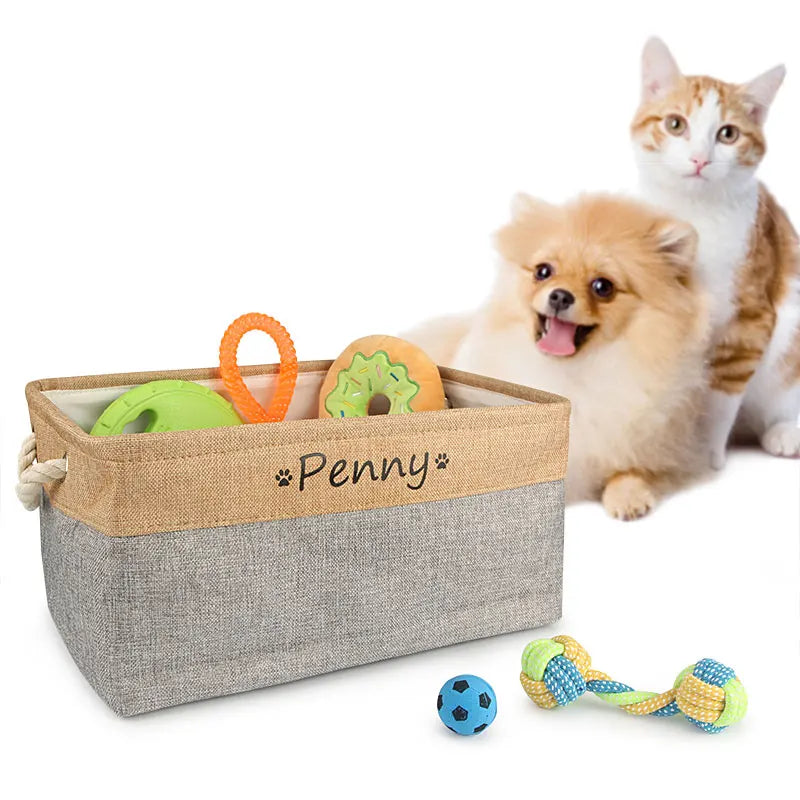 Custom Name Dog Toy Basket Cat Pet Foldable Box Print Personalized ID Storage Baskets For Clothes Pet Accessories