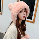 2021 New Pompom Winter Hats For Wome Earmuffs Thicken Ear-flapped Hat Fleece Lined Girl Knit Bonnets Cute Ladies Ear Beanies Cap