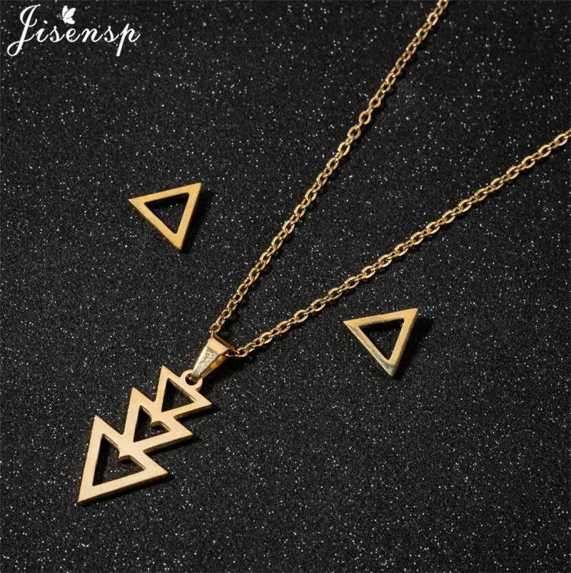 Cute Deer Cat Animal Jewelry Sets for Women Stainless Steel Triangle Star Moon Necklace Pendant Girls Christmas Accessories 2021