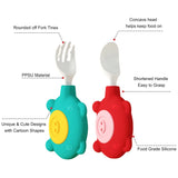 Sunveno Baby Spoon and Fork set Utensils Set Auxiliary Food Toddler Learn To Eat Training Bendable Soft Fork Infant Tableware