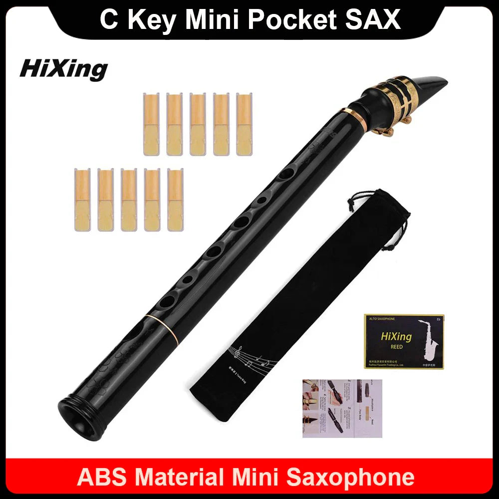 HiXing C Key Mini Pocket Saxophone Sax ABS Material Mini Sax & Mouthpieces 10pcs Reeds Carrying Bag Woodwind Instrument Muslady