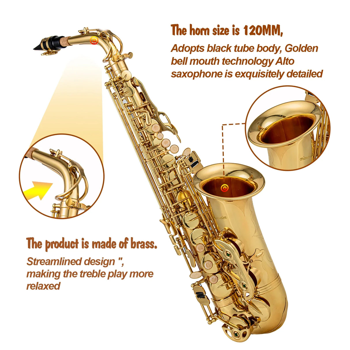 High Quality Eb Alto Saxophone Brass Lacquered Gold E Flat Sax Musical Woodwind Instrument With Case Mouthpiece Accessories