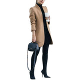 High Quality Fashion Women Winter Solid Long Sleeve Jacket Stand-up Collar Faux Wool Coat Wool Blends Coats Autumn Winter New