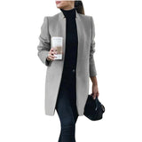 High Quality Fashion Women Winter Solid Long Sleeve Jacket Stand-up Collar Faux Wool Coat Wool Blends Coats Autumn Winter New