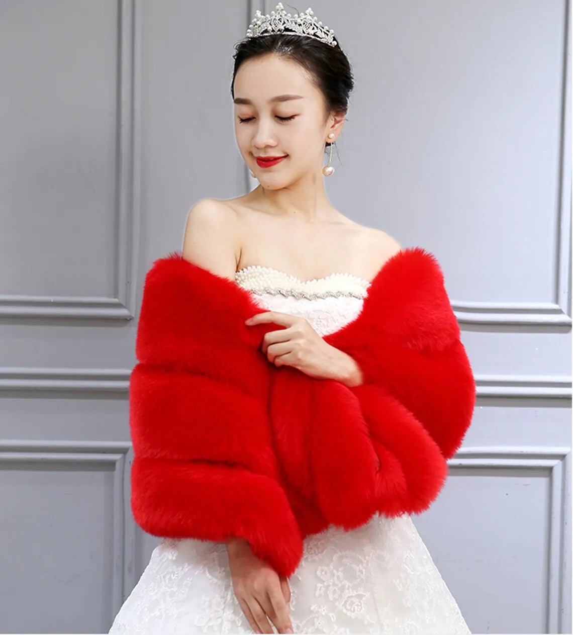 High Quality Faux Fur Wedding Shawl Soft Thick Bridal Wrap Ivory Gray Black Red Pink Bride Cape Women Accessory Formal Party