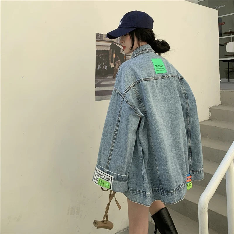 High Street Fashion Oversized Denim Jacket Women Korean Loose Long Sleeve Button Down Jean Jackets Female 2022 New