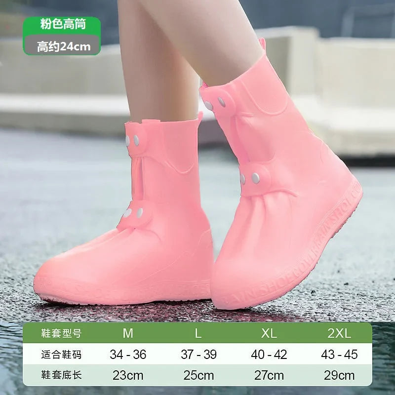 High Top  Shoe Cover Portable Durable Galoshes Water Boot Rain Shoes Protector Reusable Waterproof Rain Shoe Covers With Buttons