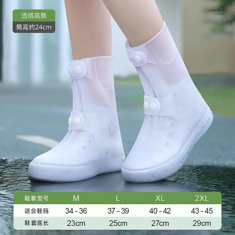 High Top  Shoe Cover Portable Durable Galoshes Water Boot Rain Shoes Protector Reusable Waterproof Rain Shoe Covers With Buttons