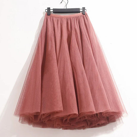 High Waist Solid Midi Pleated Tulle Skirt A-line Mesh Tutu Skirts Womens 2023 Spring Summer