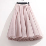 High Waist Solid Midi Pleated Tulle Skirt A-line Mesh Tutu Skirts Womens 2023 Spring Summer