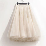 High Waist Solid Midi Pleated Tulle Skirt A-line Mesh Tutu Skirts Womens 2023 Spring Summer